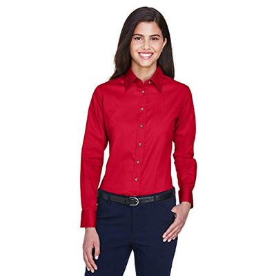 Harriton Ladies' Easy Blend Long-Sleeve Twill Shirt with Stain-Release XS RED
