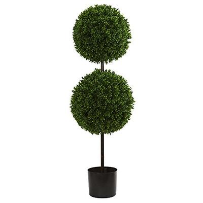 Nearly Natural Artificial Tree UV Resistant 3.5' Boxwood Double Ball Topiary (Indoor/Outdoor) Green