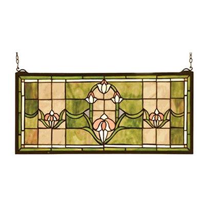 Meyda Tiffany 98463 Tulips Transom Stained Glass Window, 24" W x 11" H